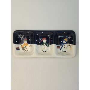 World Market Vintage Snowman Ceramic Condiment Dish 3-Comp Christmas Winter